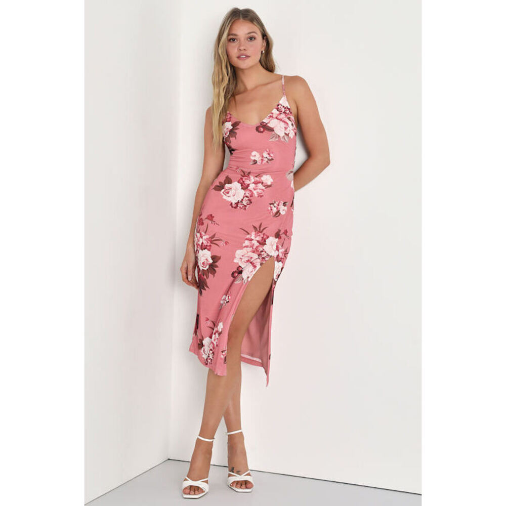Lulus Sweet Confidence Mauve Pink Floral Lace-up Midi Dress - Size S